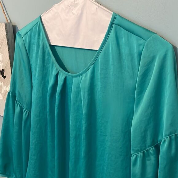 TALBOTS TEAL PLEATED 3/4 SLEEVE BLOUSE - M - Like New - Picture 4 of 8